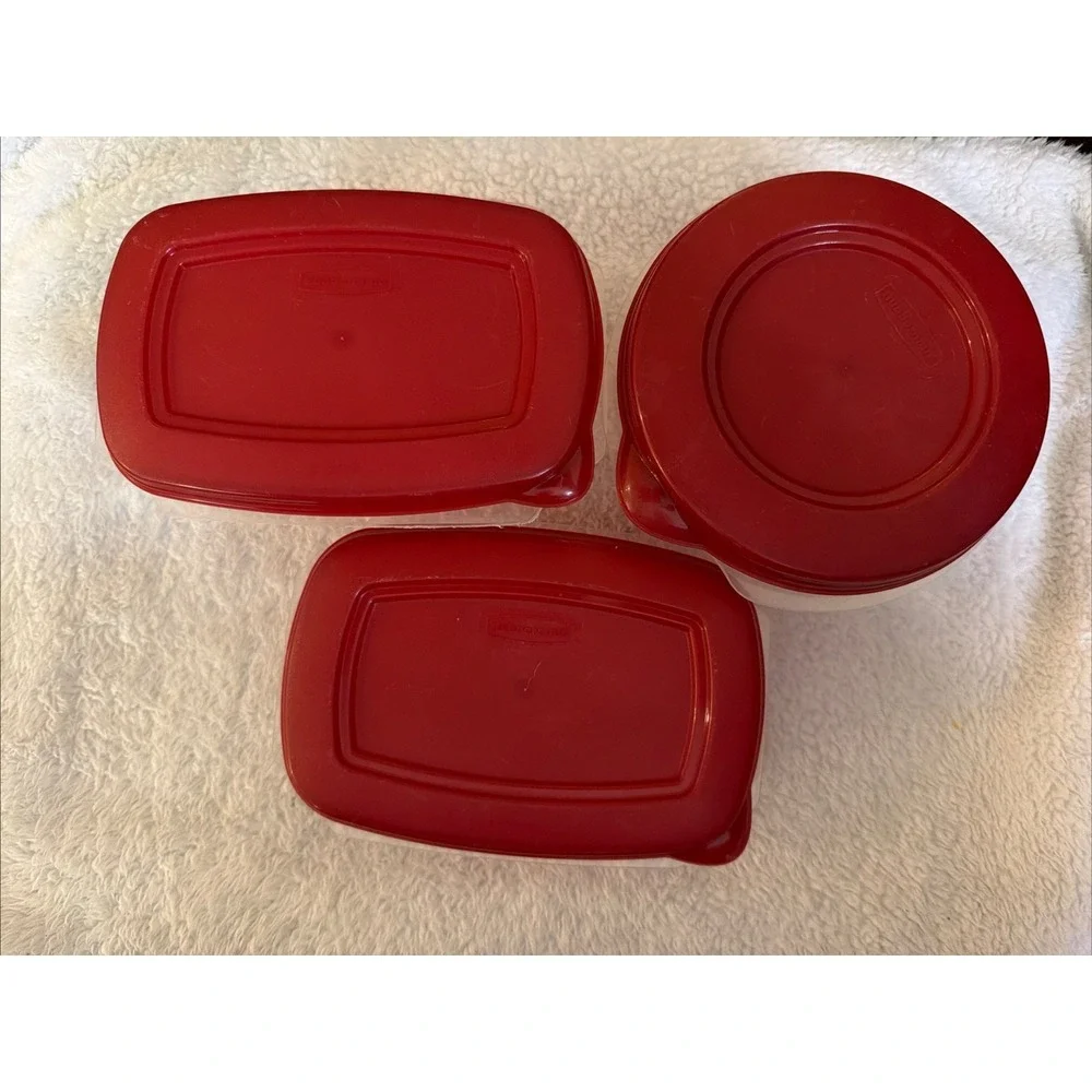 Rubbermaid Food Storage Containers 3.2, 3.2 2.1Cup W/ Red Lids Set of 3 Made USA